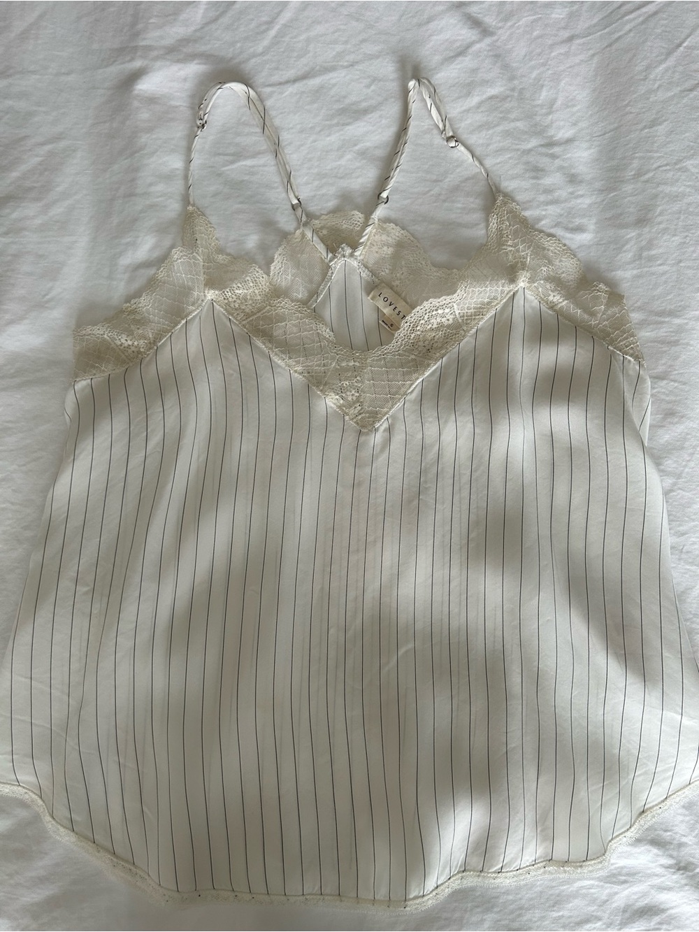 lovestitch Cream Lace-Trim Pinstripe Satin-like Cami (new - never worn)